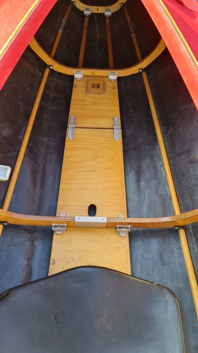 Klepper Aerius II 520 'SYST' Expedition, Red. Ref 109NK. View from front seat towards the bow